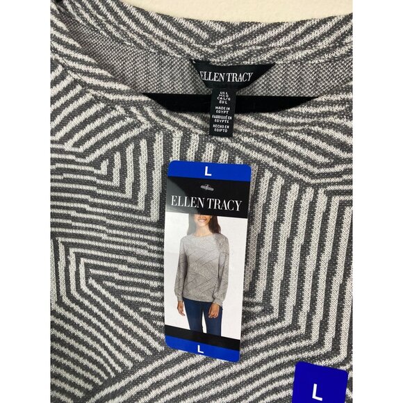 New Ellen Tracy Gray Jacquard Sweater Size Large Crewneck Knit Long Sleeve - Picture 4 of 14